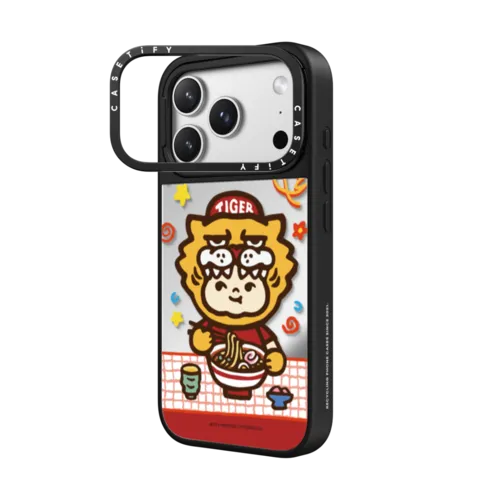 PP Baby Yummy Tiger Case | iPhone 17 Pro Max / Mirror Ring Stand Case MagSafe Compatible / Silver on Black | Image 2