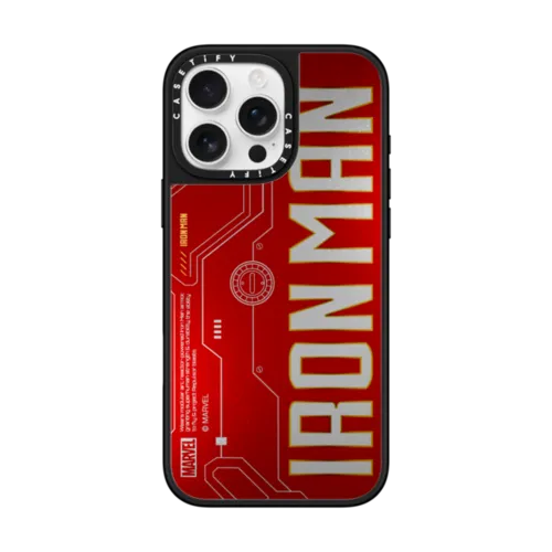 Iron Man Logo Case | iPhone 16 Pro Max / Mirror Case MagSafe Compatible / Silver on Black | Image 1