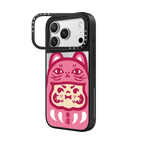 PP Baby Lucky Cat Daruma Pink Case | iPhone 17 Pro Max / Mirror Ring Stand Case MagSafe Compatible / Silver on Black | Image 2