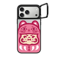 PP Baby Lucky Cat Daruma Pink Case | iPhone 17 Pro Max / Mirror Ring Stand Case MagSafe Compatible / Silver on Black | Image 1