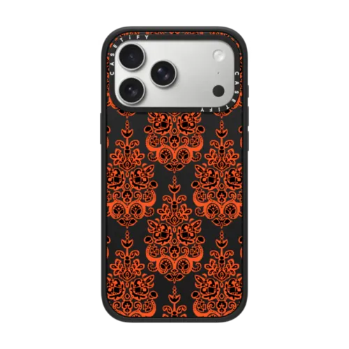 Halloween damask ikat transparent | iPhone 17 Pro Max / Impact Case MagSafe Compatible / Matte Black | Image 1