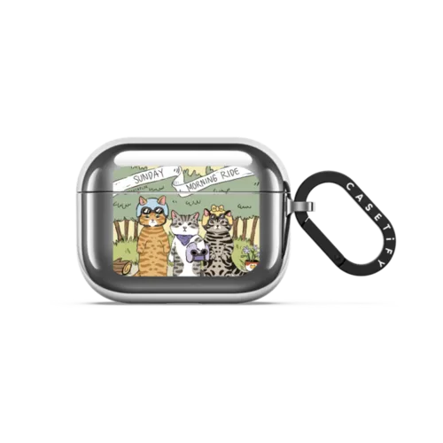 Cats Sunday Morning Ride | AirPods Pro 3 / Earbuds Mirror Case / Silver | Image 1