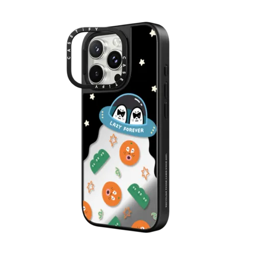 Oddly Cute Universe | iPhone 16 Pro Max / Mirror Ring Stand Case MagSafe Compatible / Silver on Black | Image 2