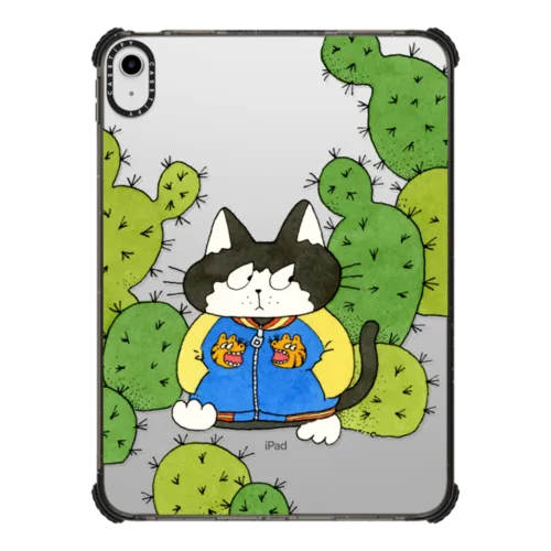 The cat wearing tiger souvenir jacket | iPad 10.9-inch (10th gen) / iPad Impact Case / Black | Image 1