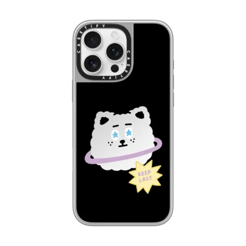Shelly Bear Planet | iPhone 16 Pro Max / Mirror Case MagSafe Compatible / Silver on Silver | Image 1