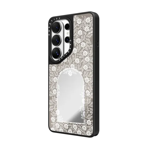 NMK Chrysanthemum Scroll Case | Galaxy S26 Ultra / Mirror Magnetic Case / Silver on Black | Image 2