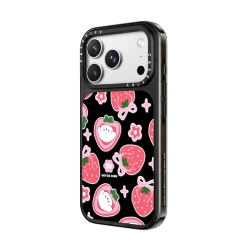Bichon Bibo Dog and Strawberry Bow Pattern | iPhone 18 Pro / Impact Case MagSafe Compatible - Glossy / Glossy Black | Image 2