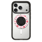 Bichon Bibo Dog and Strawberry Bow Pattern | Snappy Ring Holder / Snappy Mirror Ring Holder MagSafe Compatible / Silver | Image 1