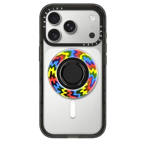 Rainbow Waves | Snappy Ring Holder / Snappy Mirror Ring Holder MagSafe Compatible / Silver | Image 1