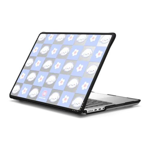 Bichon Bibo Dog Pastel Checker with Flower | MacBook Pro 14-inch (M1 - M5) / MacBook Impact Case / Black | Image 1