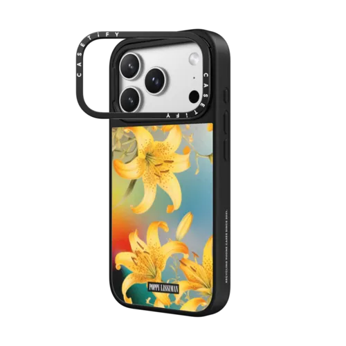Yellow Lilies Case - Mirror Case Edition | iPhone 17 Pro Max / Mirror Ring Stand Case MagSafe Compatible / Silver on Black | Image 2