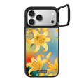 Yellow Lilies Case - Mirror Case Edition | iPhone 17 Pro Max / Mirror Ring Stand Case MagSafe Compatible / Silver on Black | Image 1