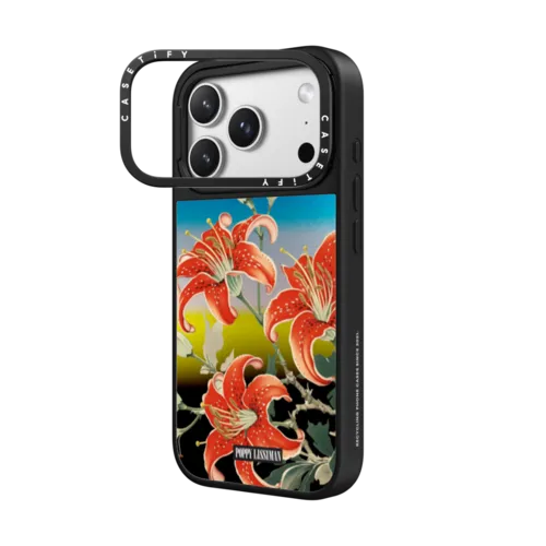 Red Lilies Case - Mirror Case Edition | iPhone 17 Pro Max / Mirror Ring Stand Case MagSafe Compatible / Silver on Black | Image 2