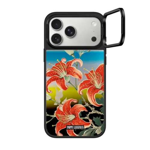 Red Lilies Case - Mirror Case Edition | iPhone 17 Pro Max / Mirror Ring Stand Case MagSafe Compatible / Silver on Black | Image 1
