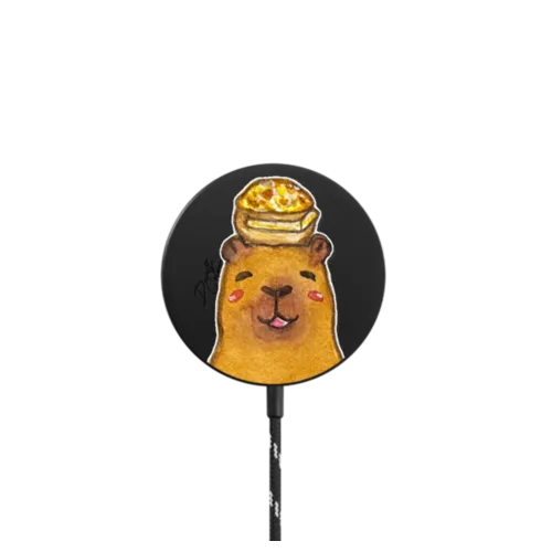 Capybara Egg Puff |   / PowerThru Magnetic Wireless Charger MagSafe Compatible / Black | Image 1