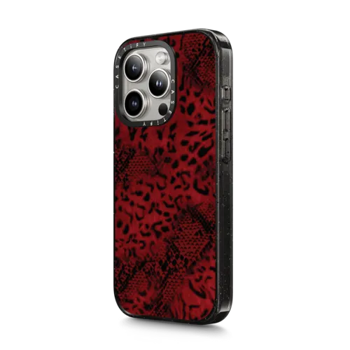 Dark Red Leopard | iPhone 15 Pro Max / Impact Case MagSafe Compatible / Black | Image 2