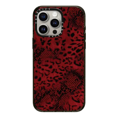 Dark Red Leopard | iPhone 15 Pro Max / Impact Case MagSafe Compatible / Black | Image 1