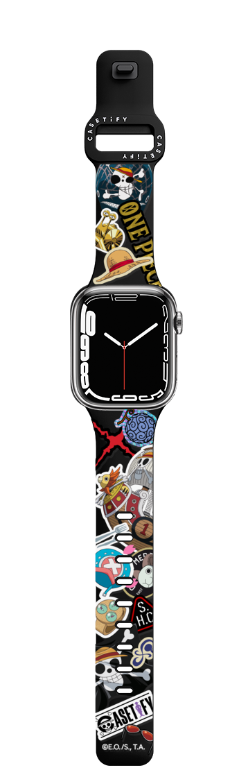 ONE PIECE 25th Straw Hat Crew Sticker Watch Band | Apple Watch Series 7-9 (45mm) / Impact Band / Black | Image 1