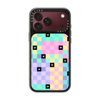 Transparent Pastel Checkered Hearts Stars Pattern | iPhone 18 Pro Max / Impact Case MagSafe Compatible - Glossy / Glossy Black | Image 1