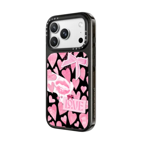 Transparent Pink Hearts Ribbon Stickers Love Cherry Kiss Stars Coquette Collage | iPhone 18 Pro Max / Impact Case MagSafe Compatible - Glossy / Glossy Black | Image 2