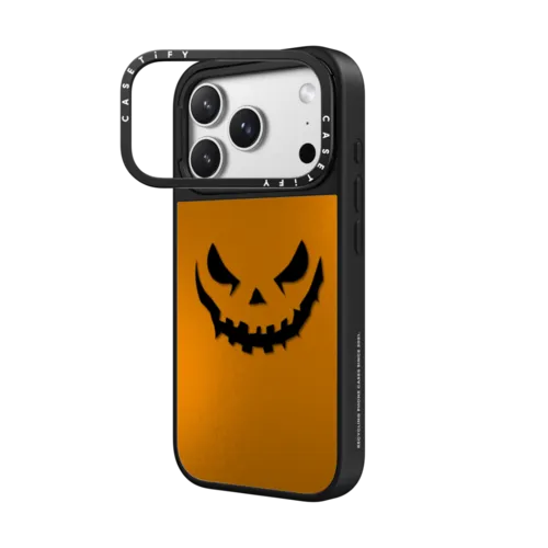 Jack 'O Lantern | iPhone 17 Pro Max / Mirror Ring Stand Case MagSafe Compatible / Silver on Black | Image 2