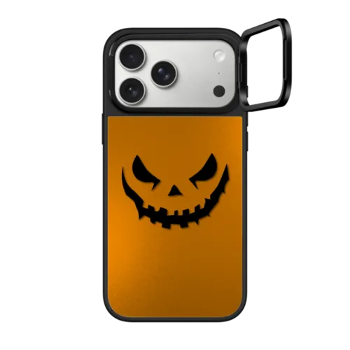 Jack 'O Lantern | iPhone 17 Pro Max / Mirror Ring Stand Case MagSafe Compatible / Silver on Black | Image 1