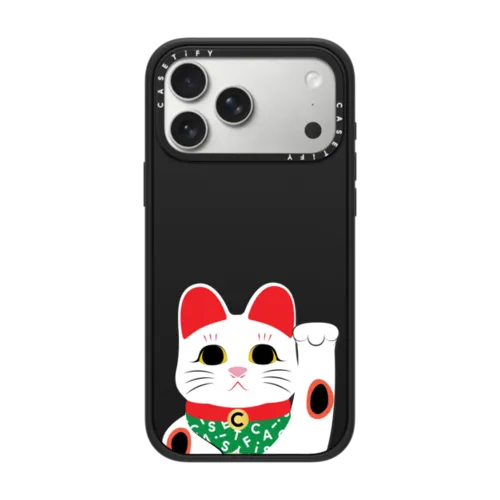 Waving Lucky Cat | iPhone 17 Pro Max / Impact Case MagSafe Compatible / Matte Black | Image 1