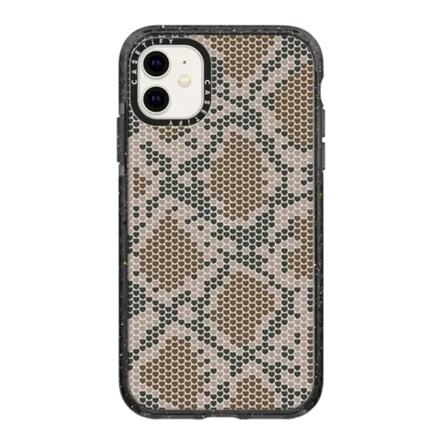 Brown Heart Snake Print | iPhone 11 / Impact Case / Black | Image 1