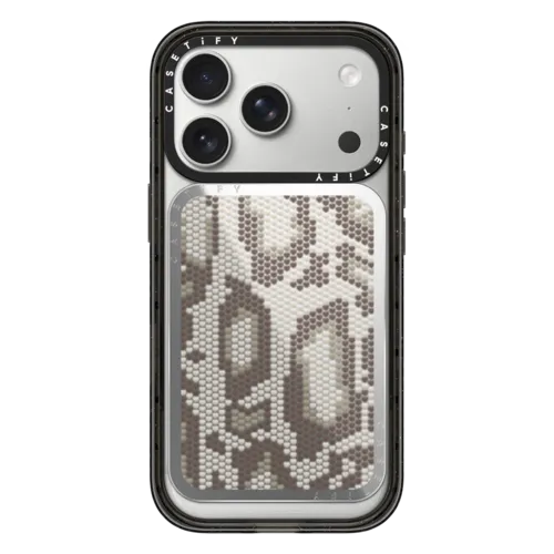 Beige Heart Snake Print | Snappy Cardholder Stand / Snappy Mirror Cardholder Stand MagSafe Compatible / Silver | Image 1