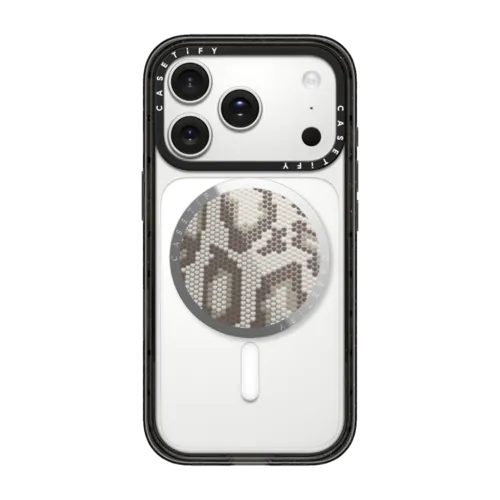 Beige Heart Snake Print | Snappy Grip Stand / Snappy Mirror Grip Stand MagSafe Compatible / Silver | Image 1
