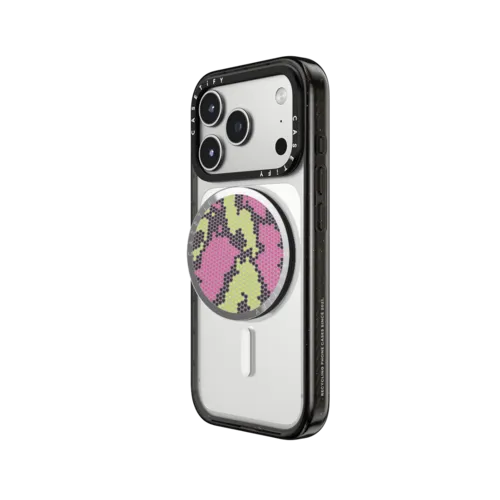 Pink Green Heart Snake Print | Snappy Grip Stand / Snappy Mirror Grip Stand MagSafe Compatible / Silver | Image 2