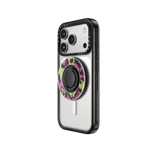 Pink Green Heart Snake Print | Snappy Ring Holder / Snappy Mirror Ring Holder MagSafe Compatible / Silver | Image 2