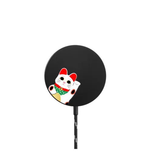 Waving Lucky Cat |   / PowerThru Magnetic Wireless Charger MagSafe Compatible / Black | Image 1