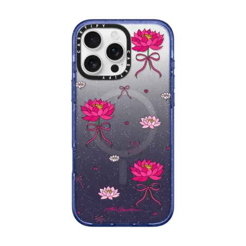 Water Lily Bow | iPhone 16 Pro Max / Impact Case MagSafe Compatible / Glitter Indigo | Image 1