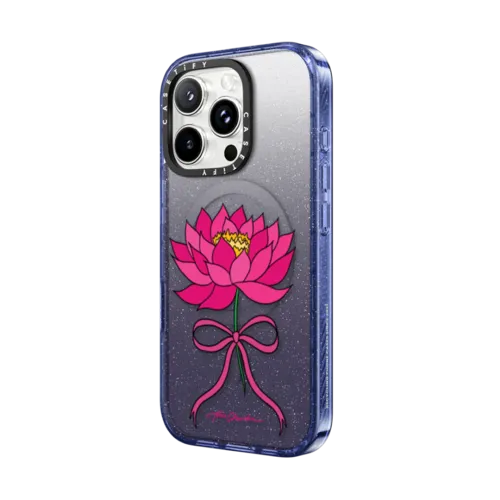 Pink Water Lily Bow | iPhone 16 Pro Max / Impact Case MagSafe Compatible / Glitter Indigo | Image 2