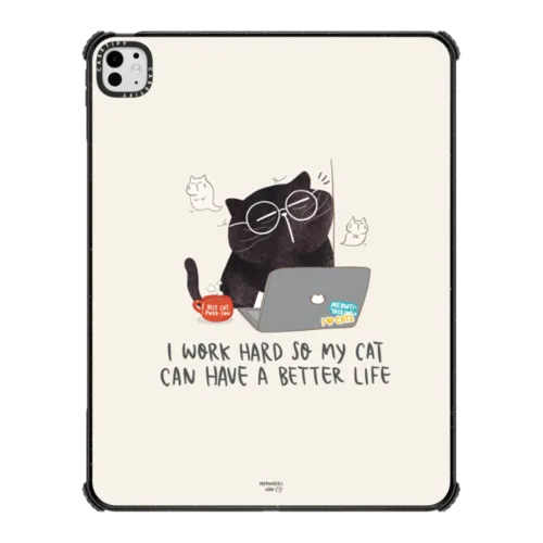 I work hard so my cat can have a better life | iPad Pro 13-inch (M4/M5) / iPad Impact Case / Black | Image 1