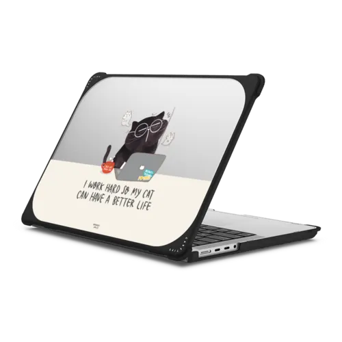 I work hard so my cat can have a better life | MacBook Pro 14-inch (M1 - M5) / MacBook Bounce Case / Black | Image 1