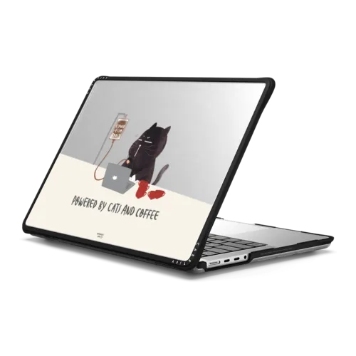 Powered by cats and coffee | MacBook Pro 14-inch (M1 - M5) / MacBook Impact Case / Black | Image 1