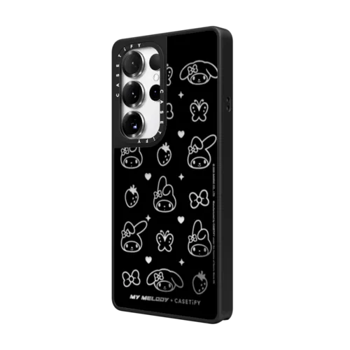 My Melody Monogram Case | Galaxy S25 Ultra / Mirror Magnetic Case / Silver on Black | Image 2