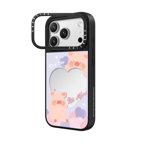 LuLu The Piggy Heart Case | iPhone 17 Pro Max / Mirror Ring Stand Case MagSafe Compatible / Silver on Black | Image 2