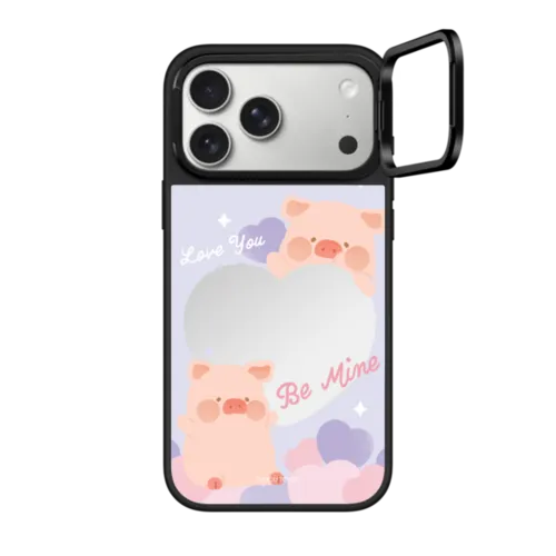 LuLu The Piggy Heart Case | iPhone 17 Pro Max / Mirror Ring Stand Case MagSafe Compatible / Silver on Black | Image 1
