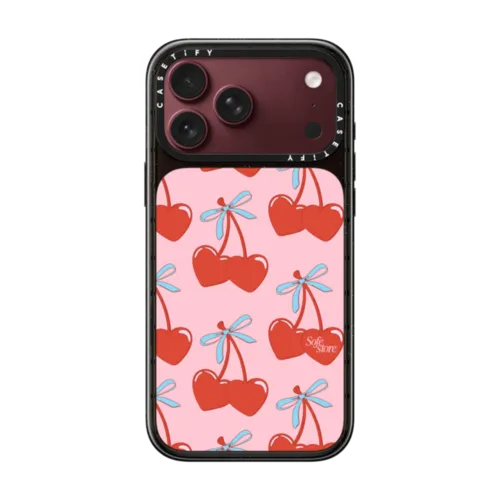Love Hearts Cherries | iPhone 18 Pro Max / Impact Case MagSafe Compatible - Glossy / Glossy Black | Image 1