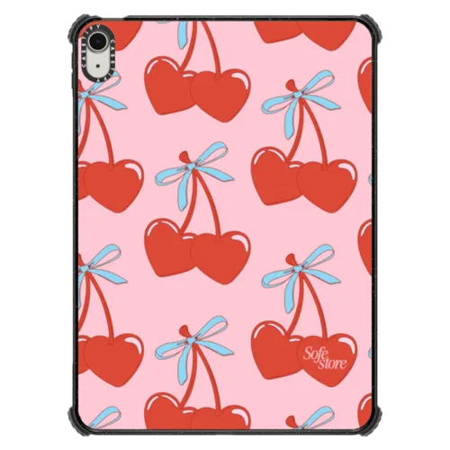 Love Hearts Cherries | iPad Air 11-inch (M2 - M4) / iPad Impact Case / Black | Image 1