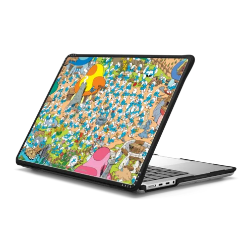 The Smurfs Garden Laptop Case | MacBook Pro 14-inch (M1 - M5) / MacBook Impact Case / Black | Image 1