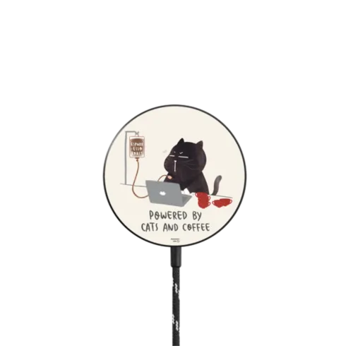 Powered by cats and coffee |   / PowerThru Magnetic Wireless Charger MagSafe Compatible / Black | Image 1