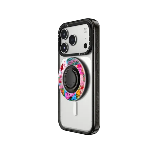Flower Collage Ring Holder | Snappy Ring Holder / Snappy Mirror Ring Holder MagSafe Compatible / Silver | Image 2
