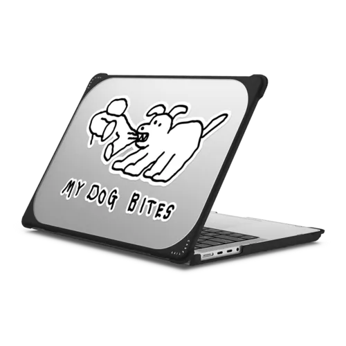 MY DOG BITES STICKER | MacBook Pro 14-inch (M1 - M5) / MacBook Bounce Case / Black | Image 1