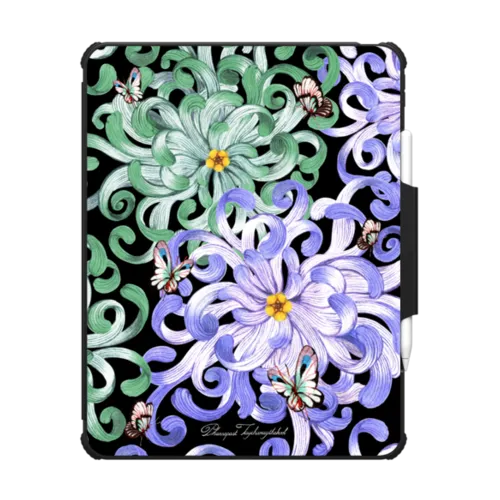 Chrysanthemum Whirl Tablet Case | iPad Pro 13-inch (M4/M5) / iPad Impact Folio Case / Black | Image 1