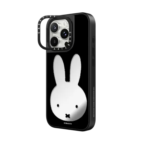 Miffy Black Mirror Frame Case | iPhone 16 Pro / Mirror Ring Stand Case MagSafe Compatible / Silver on Black | Image 2