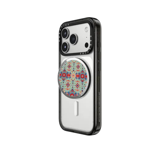 Persian Floral - Cyan | Snappy Grip Stand / Snappy Mirror Grip Stand MagSafe Compatible / Silver | Image 2